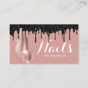Tarjeta De Visita Salon Nail Moderno Rosa Oro Perros Negros Manicuri