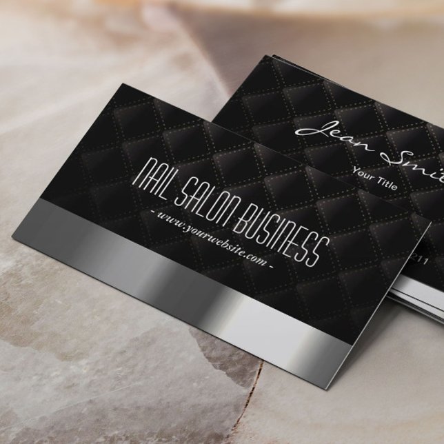 Tarjeta De Visita Salón Nail Plata moderna y elegante negro (Subido por el creador)
