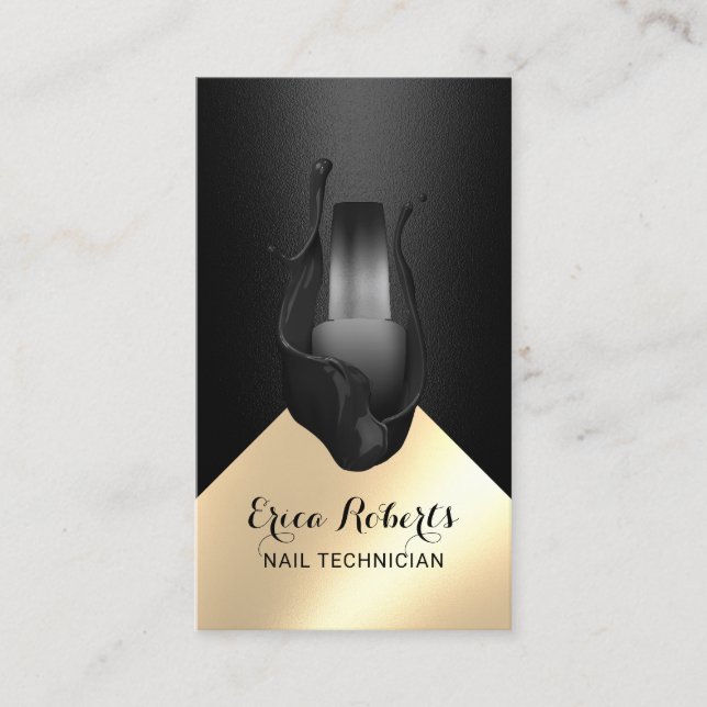 Tarjeta De Visita Salon Nail Polaco Black & Gold Manicurista (Anverso)