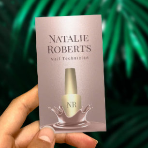 Tarjeta De Visita Salón Nail Rosa Gold Artista polaco de maquillaje