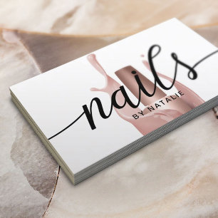 Tarjeta De Visita Salón Nail Rosa Oro Botella Polaca Manicurista