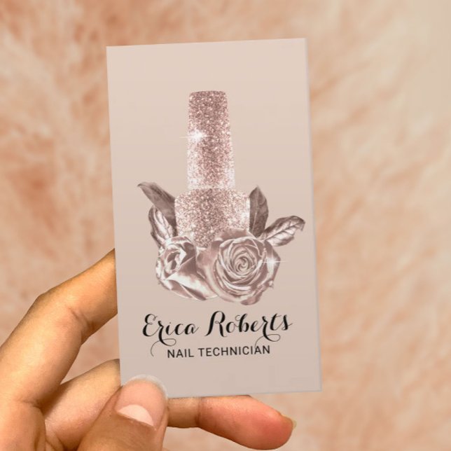 Tarjeta De Visita Salón Nail Rosa Polaco Gold Floral Manicurista (Subido por el creador)