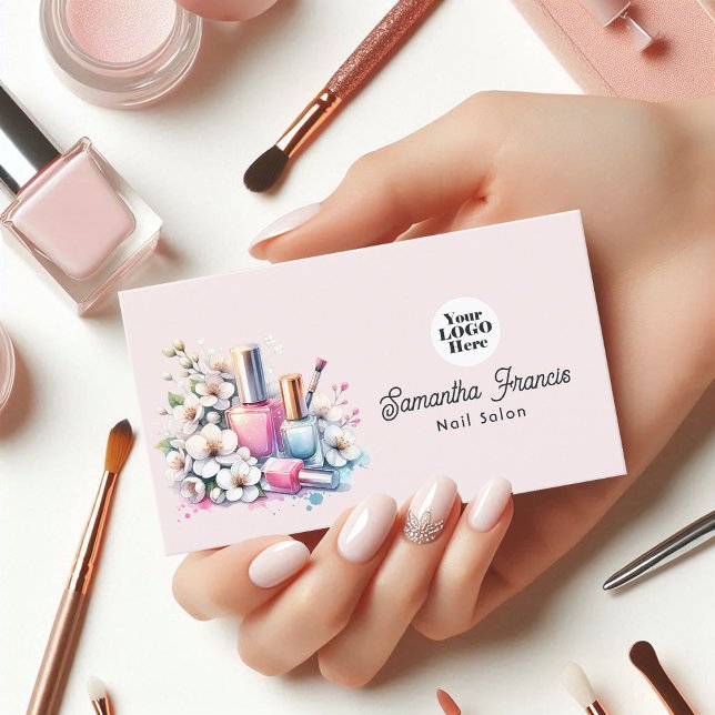 Tarjeta De Visita Salón Nail Rosa y Rubor (Pink and Blush Nail Salon Business Card)