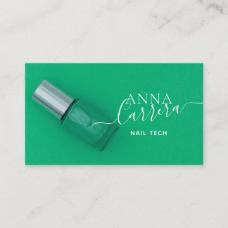 Tarjeta De Visita Salón Nail Tech Nail Verde azulado de Lujo