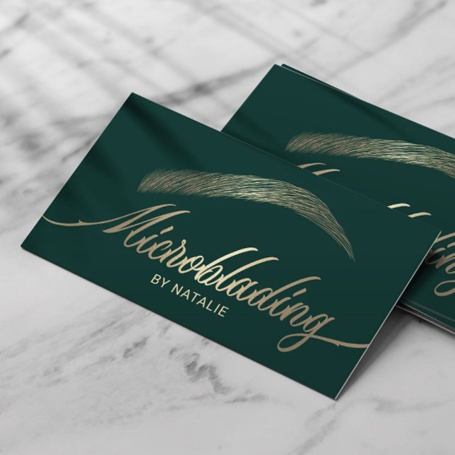 Tarjeta De Visita Salón Oro de la ceja Microblando Verde Moderno (Subido por el creador)
