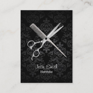 Tarjeta De Visita Salón oscuro con clase del damasco del estilista