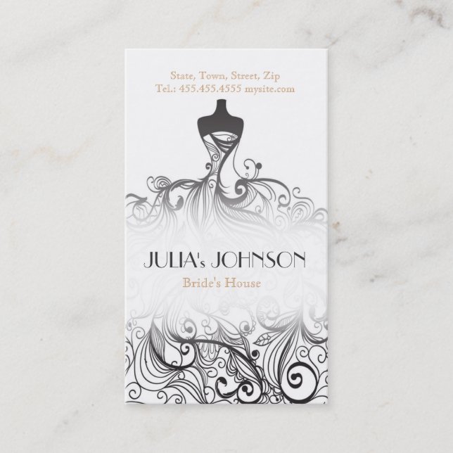 Tarjeta De Visita Salón profesional del vestido de boda del (Anverso)