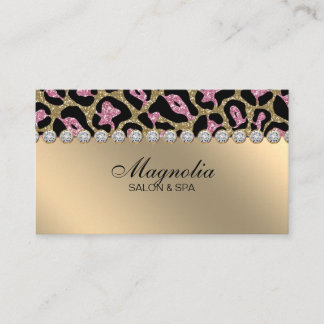Tarjeta De Visita Salon Purpurina Leopard Gold Pink Business Card