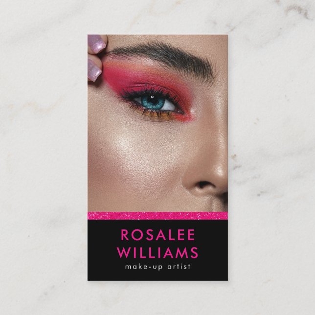 Tarjeta De Visita Salón Purpurina moderno de diseño rosa (Anverso)