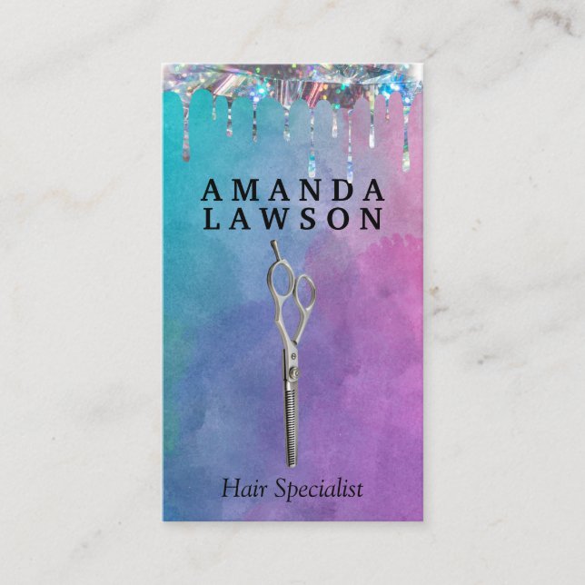 Tarjeta De Visita Salon Scissors | Acuarela | Deriva de martillo (Anverso)