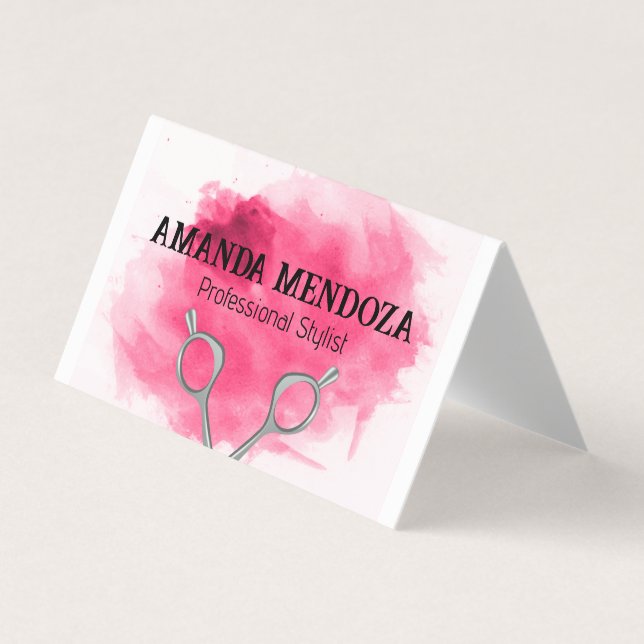 Tarjeta De Visita Salon Scissors | Acuarela roja artificial (Anverso)