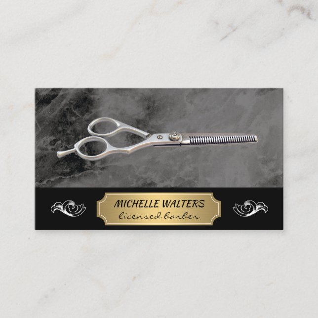 Tarjeta De Visita Salon Scissors | Mármol | Metálico de oro (Anverso)