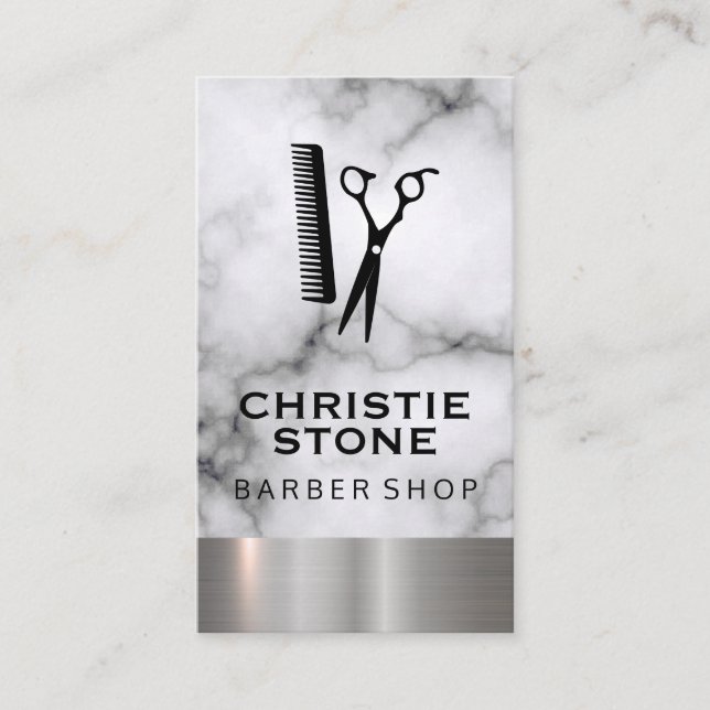 Tarjeta De Visita Salon Shears Marble Metalizado Trim (Anverso)
