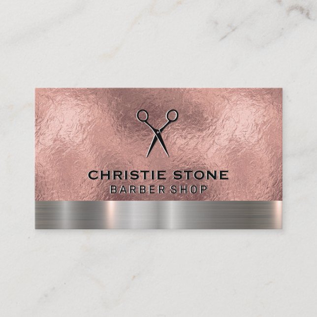 Tarjeta De Visita Salon Shears Rosa Relieve metalizado dorado Trim m (Anverso)