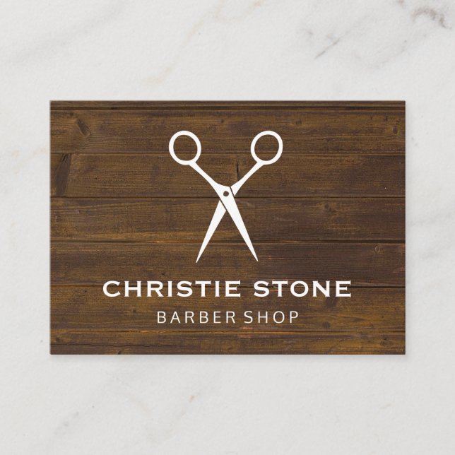Tarjeta De Visita Salon Shears Rustic Wood (Anverso)