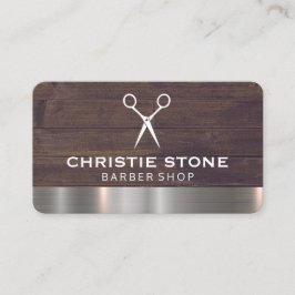 Tarjeta De Visita Salon Shears Rústico Wood Metalizado Trim