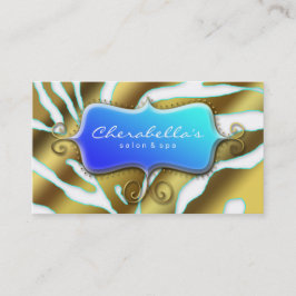 Tarjeta De Visita Salon Spa Business Card Retro Zebra Sea Blue Gold