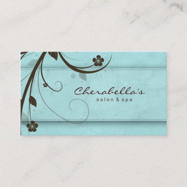 Tarjeta De Visita Salon Spa Watery Blue Floral Elegante (Anverso)