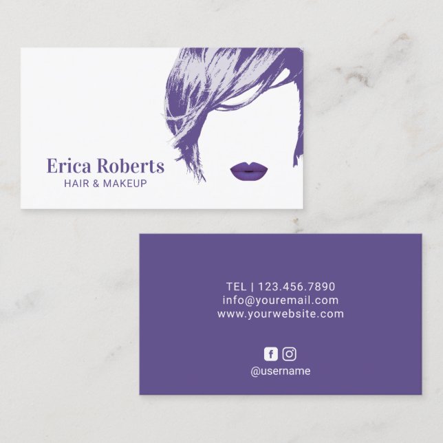 Tarjeta De Visita Salón Violeta Elegante De Estilo Artístico (Anverso / Reverso)