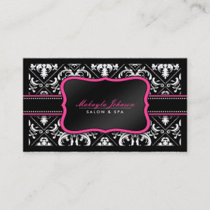 Tarjeta De Visita Salón y balneario blancos y negros elegantes del