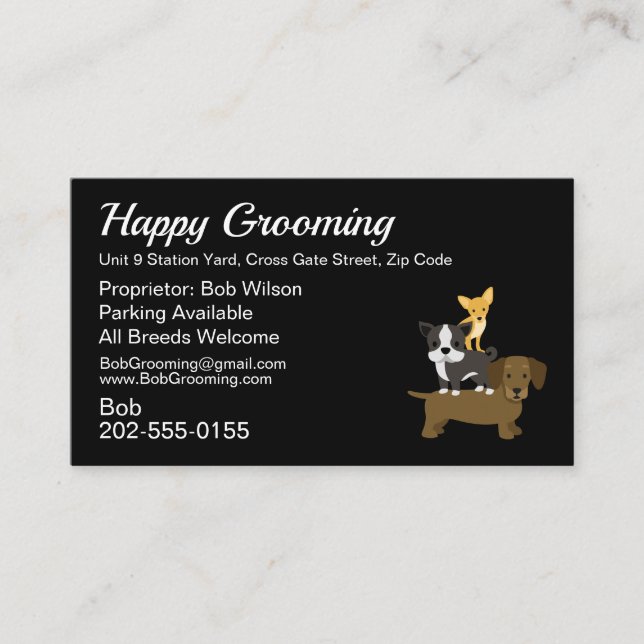 Tarjeta De Visita Salon y nombramiento de Perro Grooming (Anverso)