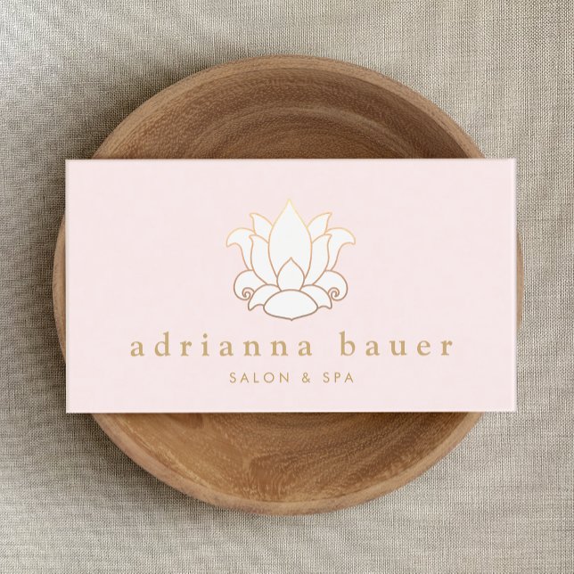 Tarjeta De Visita Salón y Spa rosa elegante blanco Lotus Flower (Subido por el creador)