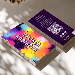 Tarjeta De Visita Salpicadura de pintura de neón abstracto púrpura d