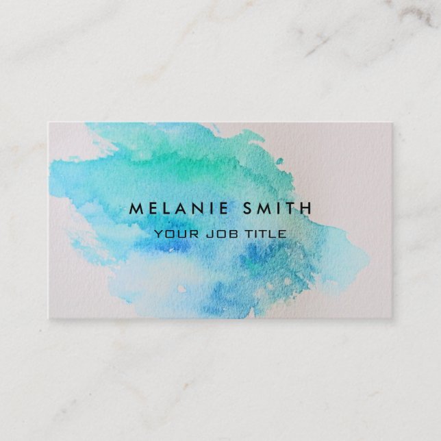 Tarjeta De Visita Salpicadura verde azulada moderna de la acuarela (Anverso)