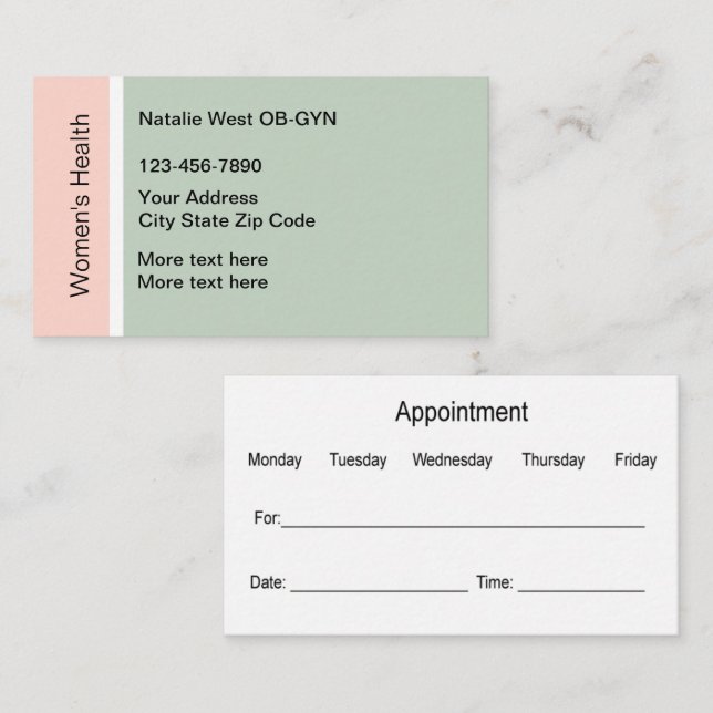 Tarjeta De Visita Salud de la mujer OB-GYN Medicina (Anverso / Reverso)