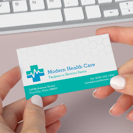 Tarjeta De Visita Salud médica moderna - Azul verde blanco