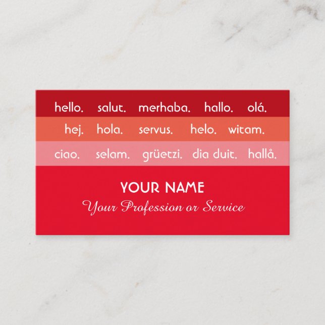 Tarjeta De Visita Saludo a los idiomas internacionales de las franja (Anverso)