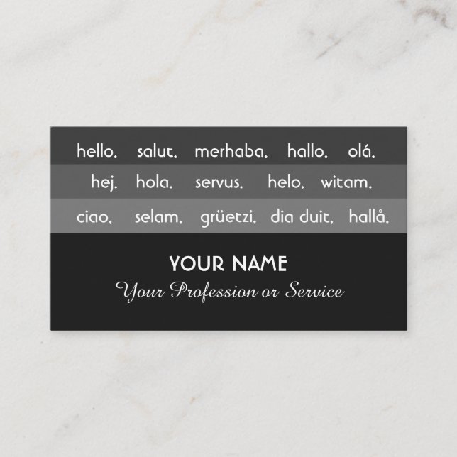 Tarjeta De Visita Saludo a los idiomas internacionales de las franja (Anverso)