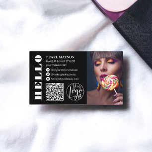 Tarjeta De Visita Saludos audaces moda negra logotipo de Qr foto en 