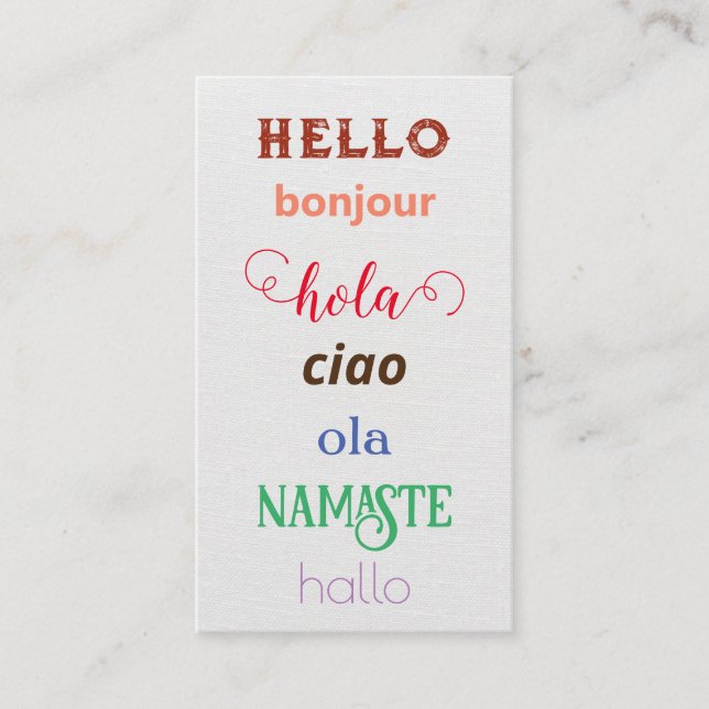 Tarjeta De Visita Saludos de idiomas (Anverso)