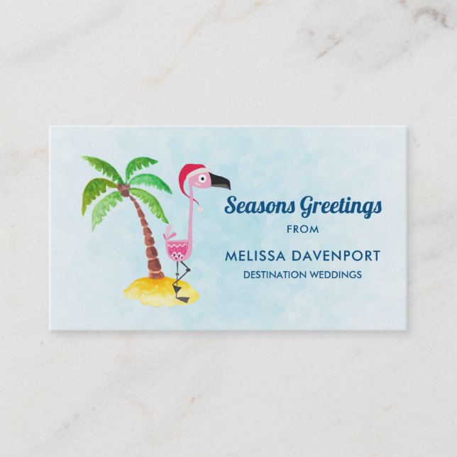 Tarjeta De Visita Saludos de temporada Flamingo rosa en Santa Hat (Anverso)