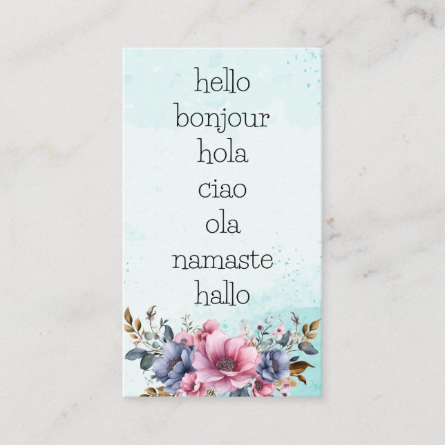 Tarjeta De Visita Saludos saludos | Acuarela y gráficos florales (Anverso)