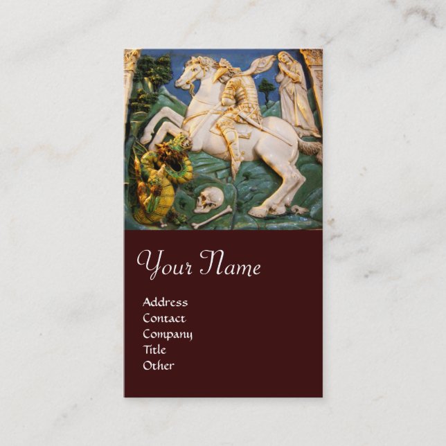 Tarjeta De Visita San Jorge, Dragón y Princesa Monograma marrón (Anverso)