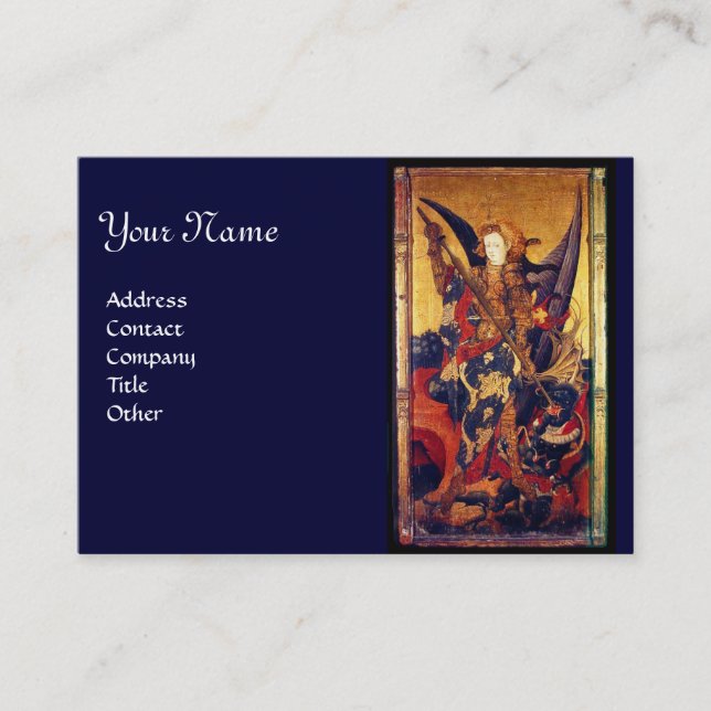 Tarjeta De Visita San Miguel Vanquishing Devil como caballero mediev (Anverso)