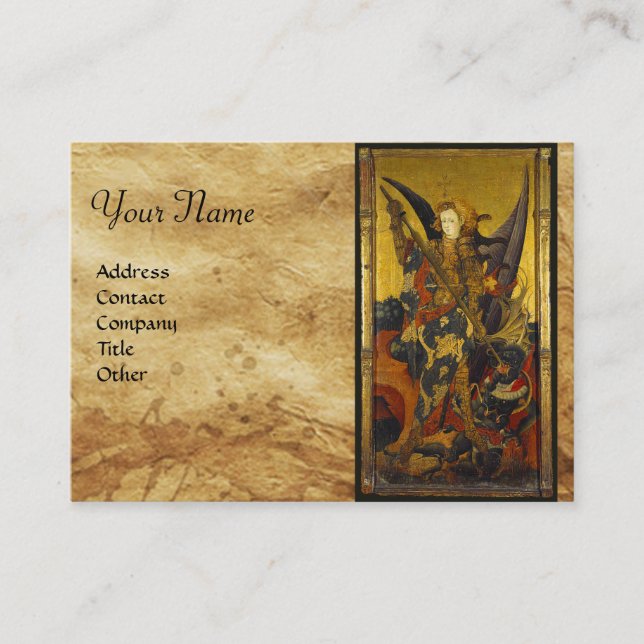 Tarjeta De Visita San Miguel Vanquishing Devil como caballero mediev (Anverso)