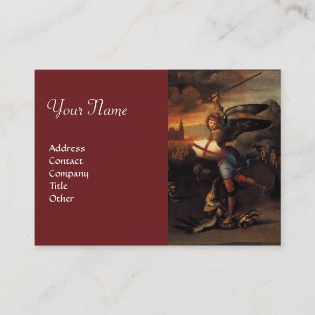 Tarjeta De Visita San Miguel y el Dragón , rojo monograma (Anverso)