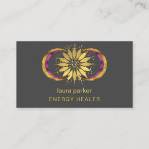 Tarjeta De Visita Sanador Reiki Flor de Loto Luna Mística Creciente