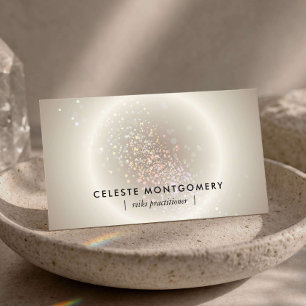 Tarjeta De Visita Sanador Reiki Resplandor Celestial Champán Dorado 
