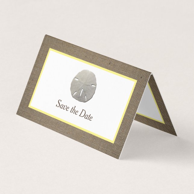 Tarjeta De Visita Sand Dollar & Burlap Photo Save The Date Card (Anverso)