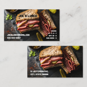 Tarjeta De Visita Sándwich de pastrami con pepinillos