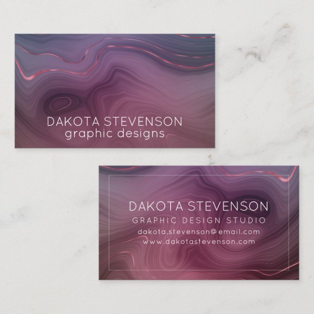 Tarjeta De Visita Sangria Strata | Moody Pink y Purple Luxe Agate (Anverso / Reverso)