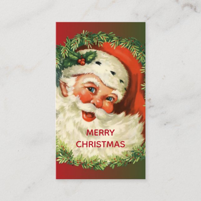 Tarjeta De Visita Santa Claus de época con Navidades de guirnaldas d (Anverso)