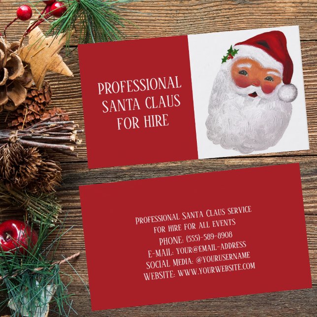 Tarjeta De Visita Santa Claus Xmas Red Hire Sleigh Profesional (Subido por el creador)