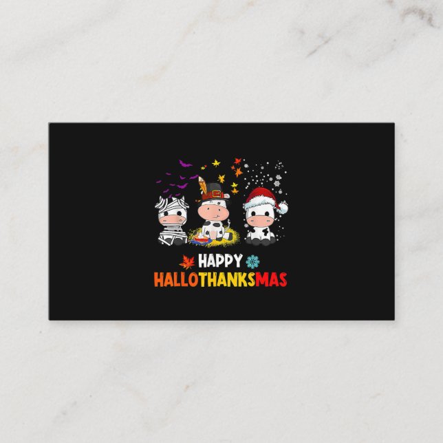 Tarjeta De Visita Santa Cow Feliz Hallothanksmas Halloween Thanksgiv (Anverso)