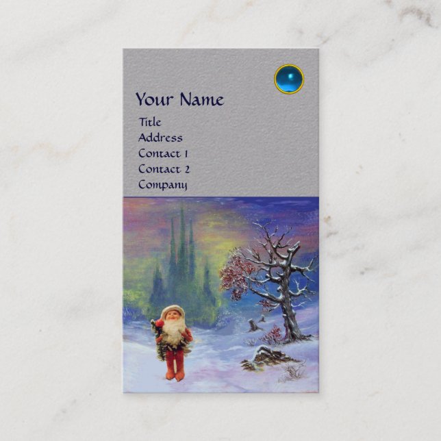 Tarjeta De Visita SANTA DE LOS GNOMES Gris MONOGRAM Zafiro Azul (Anverso)