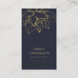 TARJETA DE VISITA SANTO ESPIRITUAL REIKI NAVY GOLD LOTUS